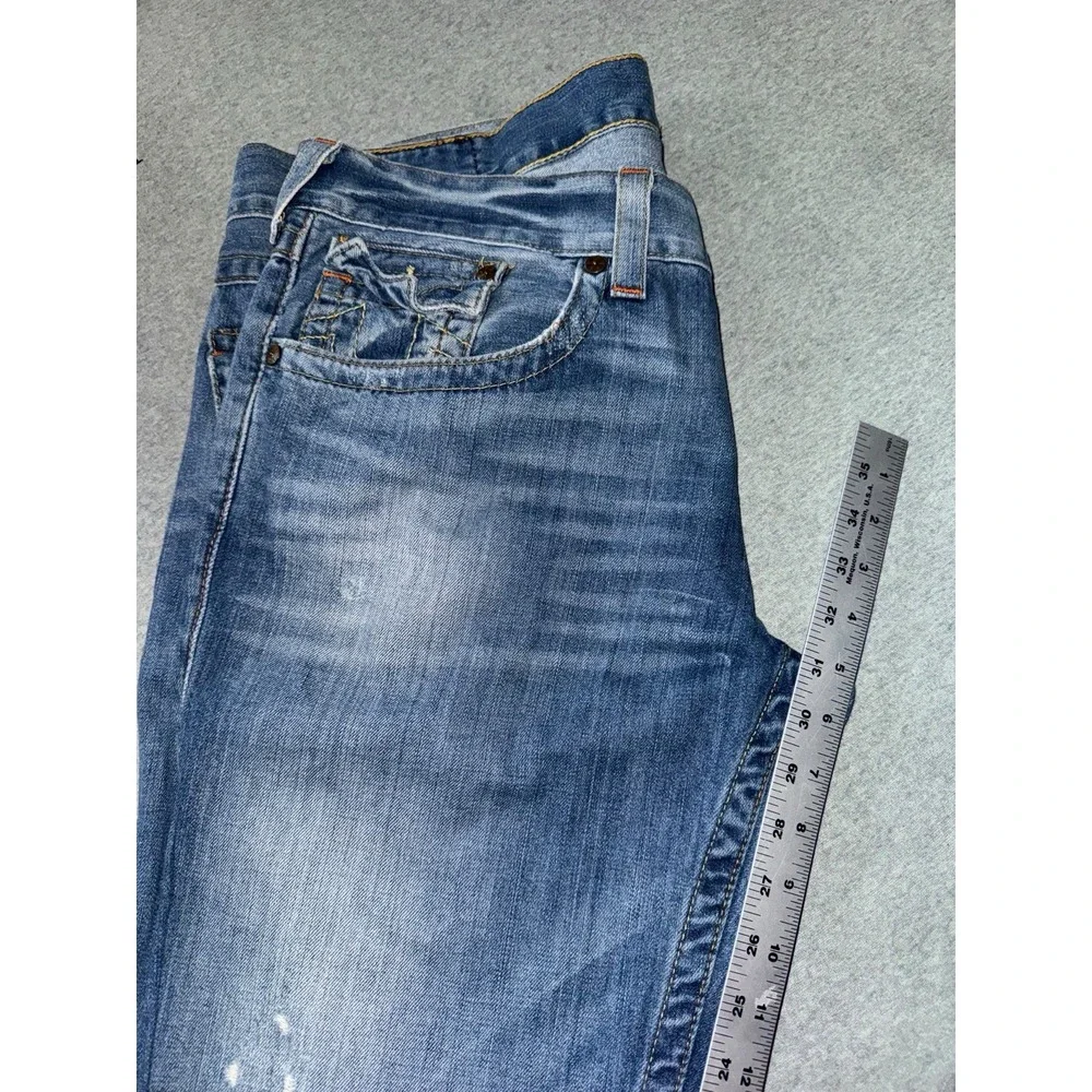 True Religion Jeans Men's Ricky Blue Denim Straight Leg Distressed Size 38